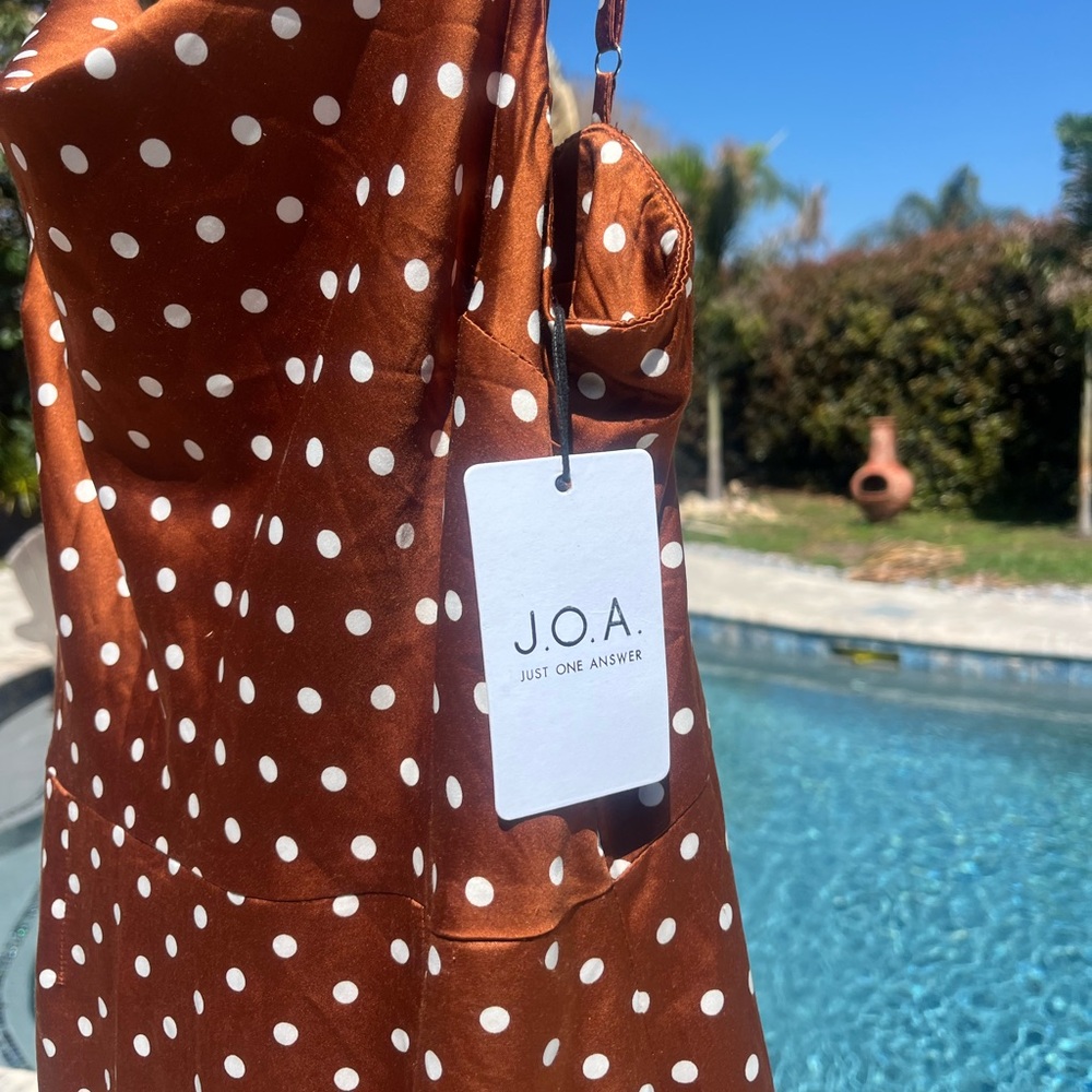 J.O.A. Rust Brown Polka Dot Slip Dress NWT size small - Picture 4 of 10